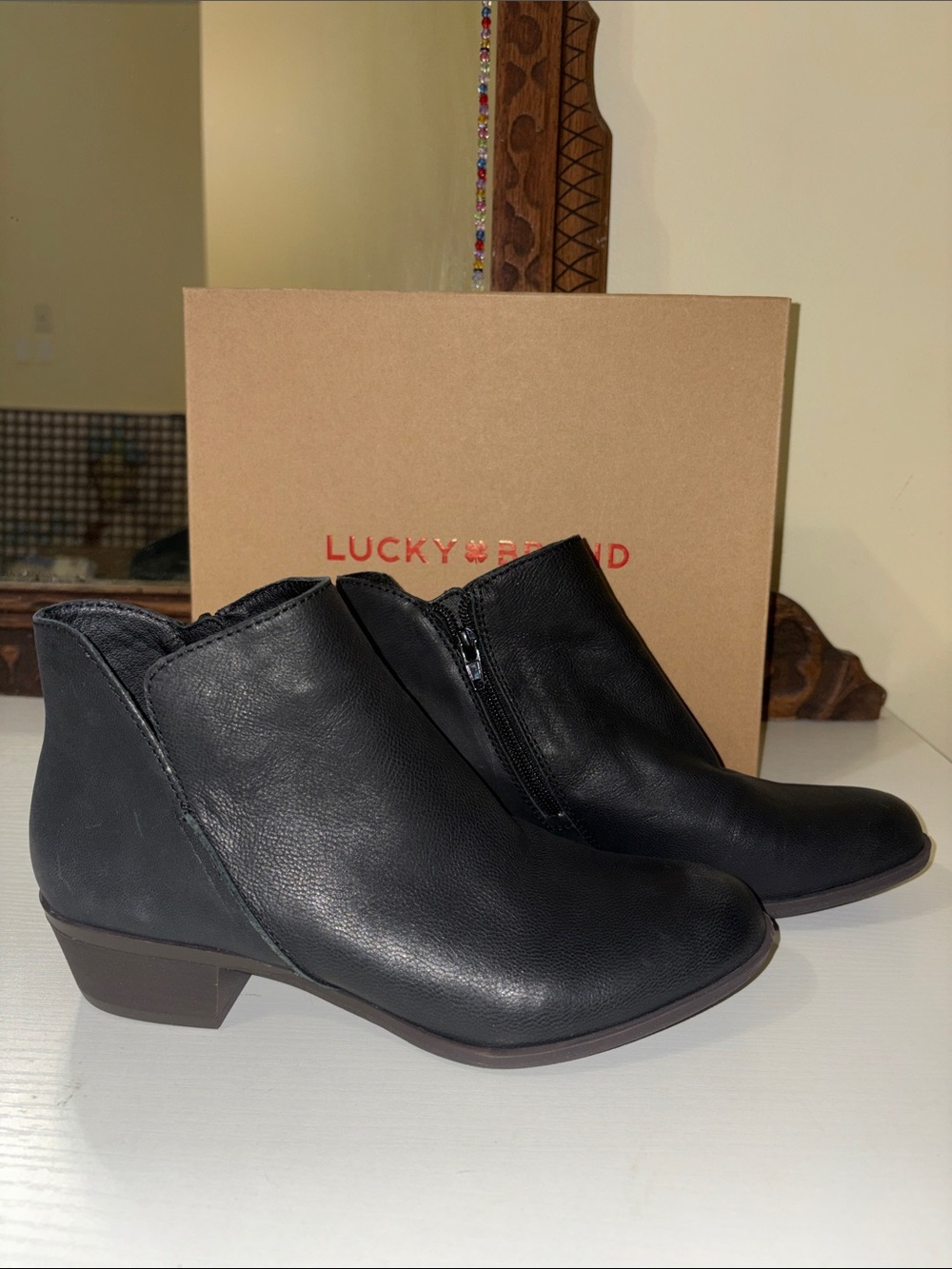 Lucky Brand Black Leather Side-Zip Ankle Booties